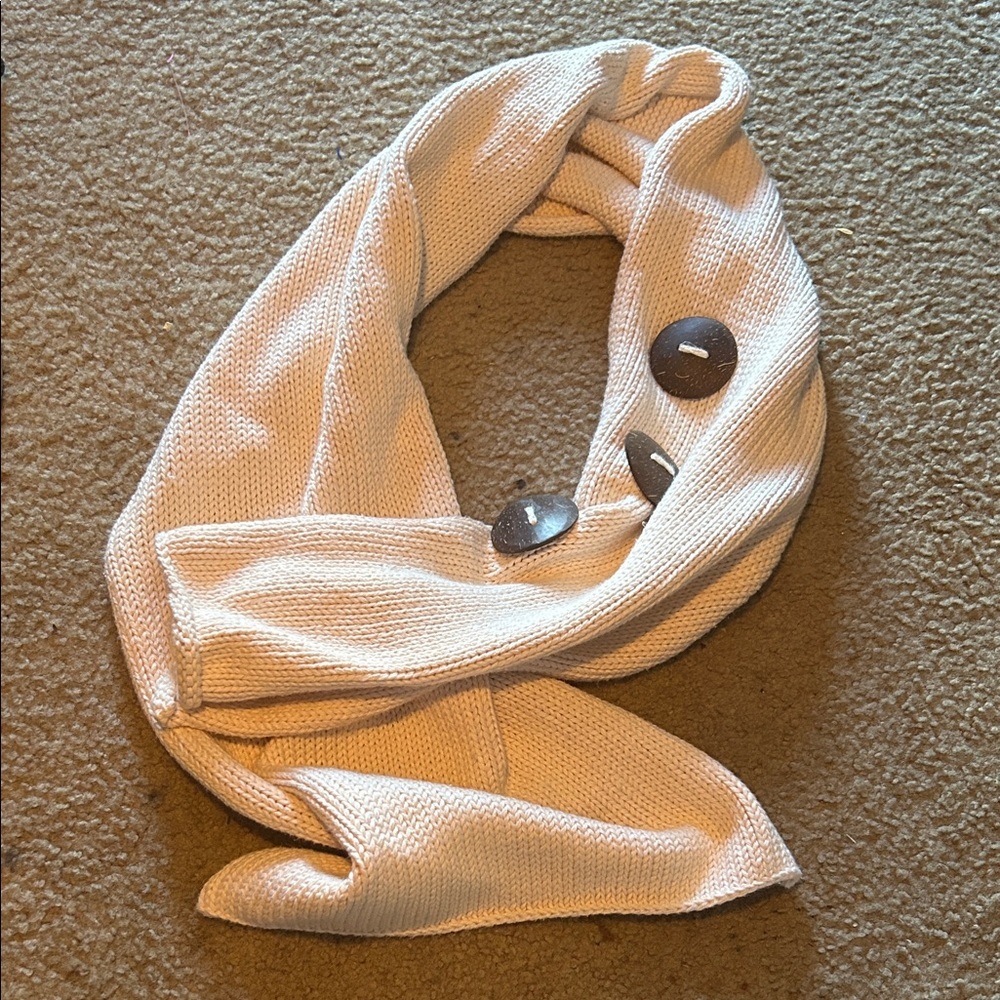 Pure Off White Knit Scarf with Button Details